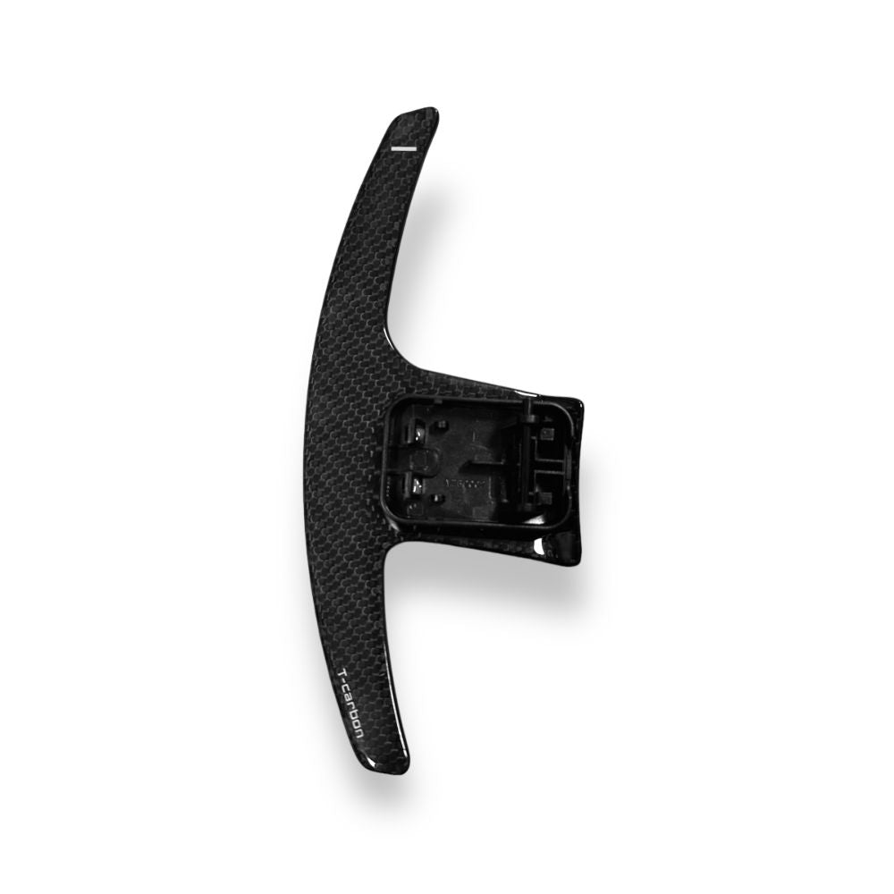 BMW G Series M-Style carbon fiber paddle shifters by Palenon Performance, showing sleek black design with textured carbon fiber finish.