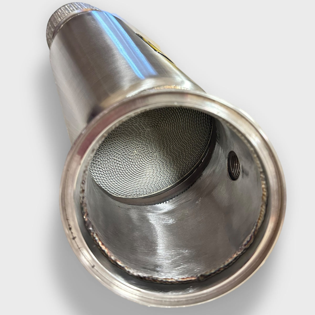 Palenon Performance 5 Inch B58 Downpipe for BMW Supra and X series models, showing polished stainless steel construction.