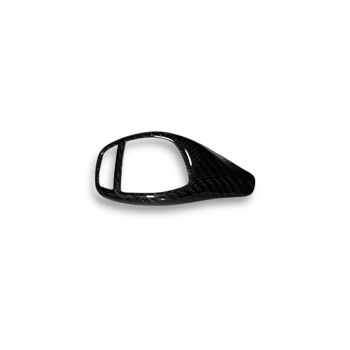 BMW F Series carbon fiber shift knob cover by Palenon Performance, showing sleek black textured finish and precise fit for gear shift.