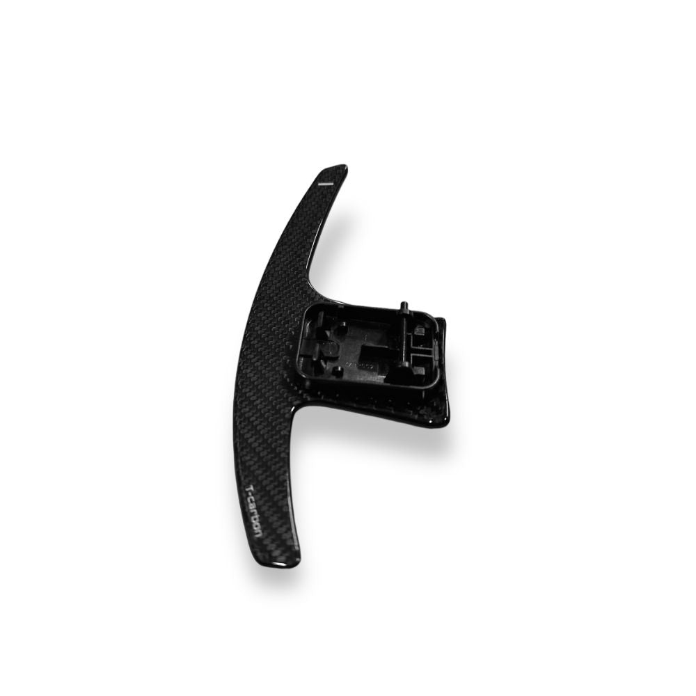 BMW G Series M-Style carbon fiber paddle shifters by Palenon Performance, sleek black design for sporty interior upgrade.