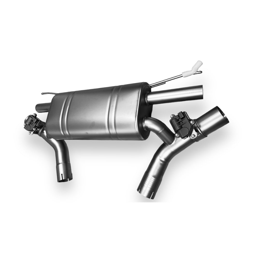 Palenon Performance B58 BMW G22 M440i and G20 M340i catback exhaust system with polished metal finish and dual exhaust tips.