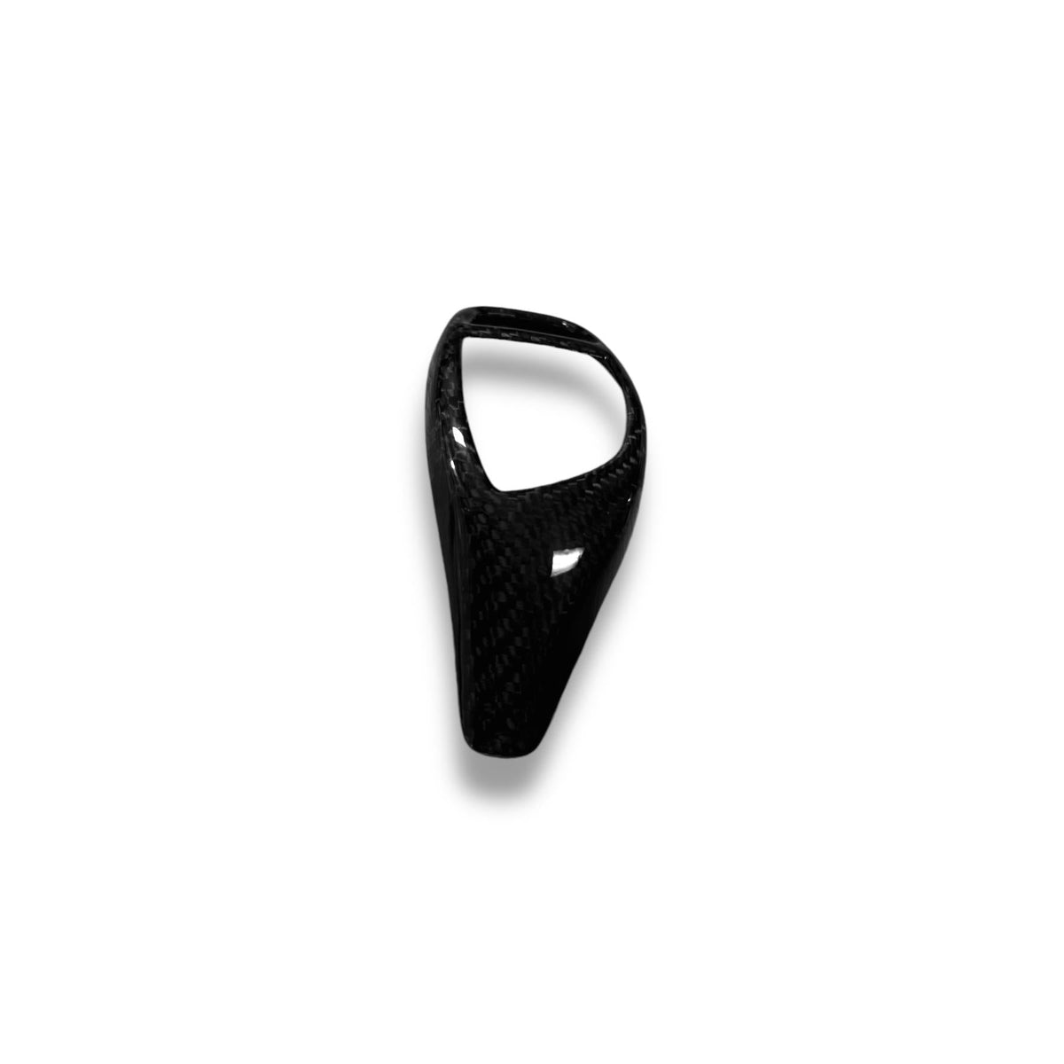 BMW F Series carbon fiber shift knob cover by Palenon Performance, showcasing a sleek black and textured carbon fiber finish.