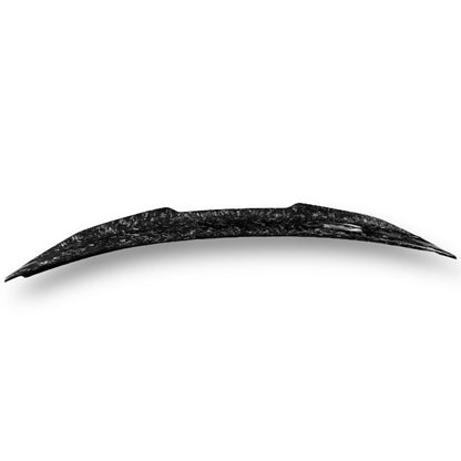 Forged carbon BMW F82 M4 PSM trunk spoiler by Palenon Performance, showcasing sleek, aerodynamic design on a sports car.
