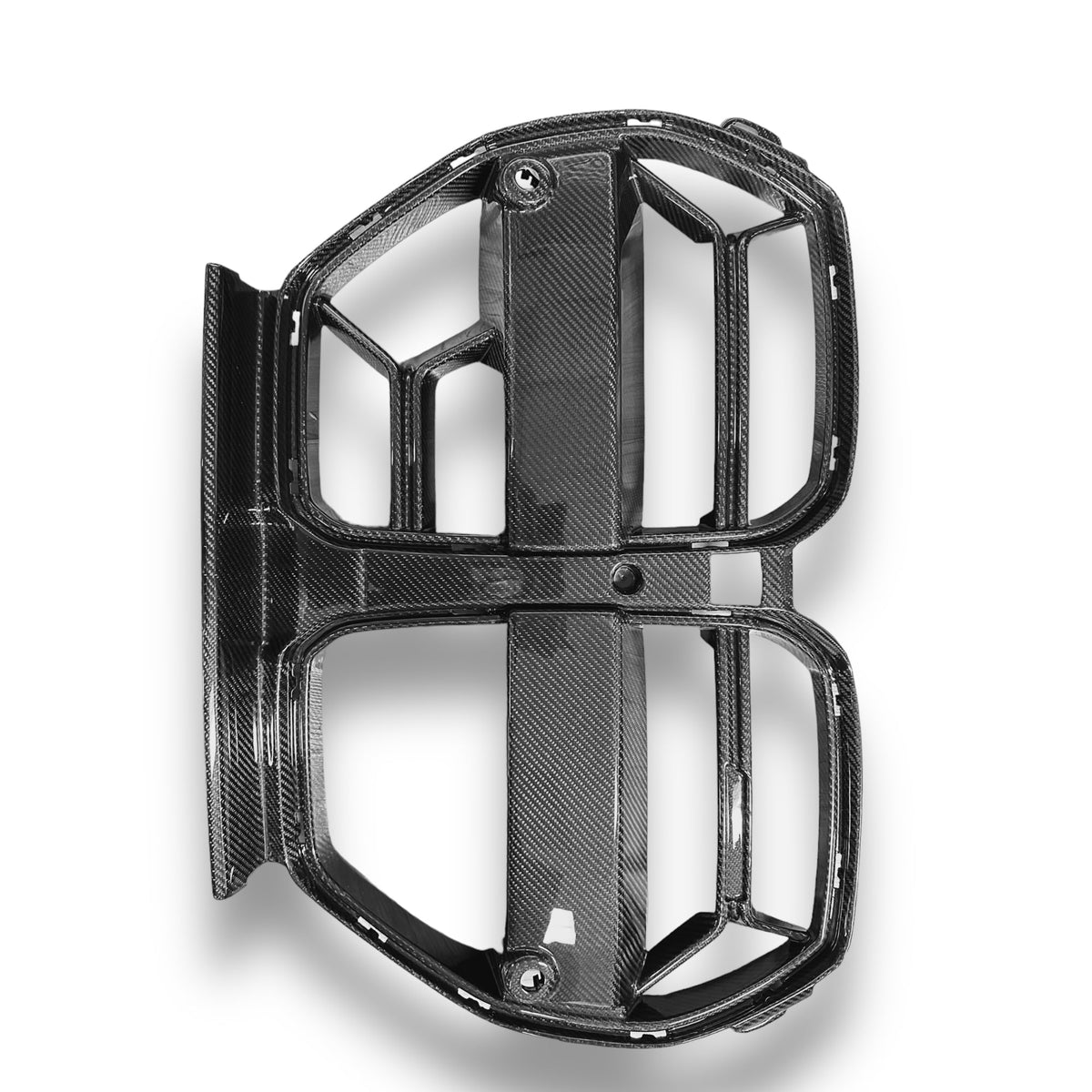 Carbon fiber kidney grille for BMW G80 M3 and G82 M4, CSL style, by Palenon Performance, shown on a sleek vehicle.