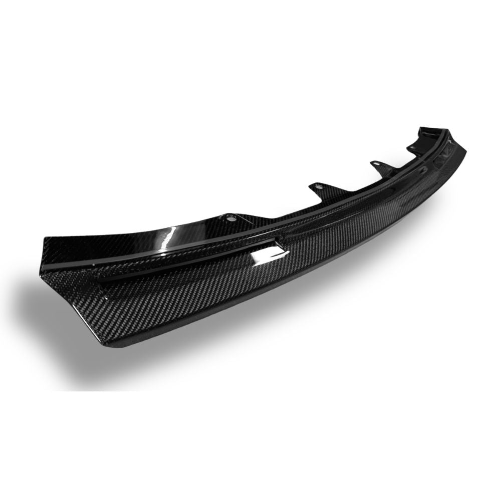 Carbon fiber V Style front lip for BMW G80 M3, G82 M4, G83 M4 by Palenon Performance, shown installed on the front bumper.