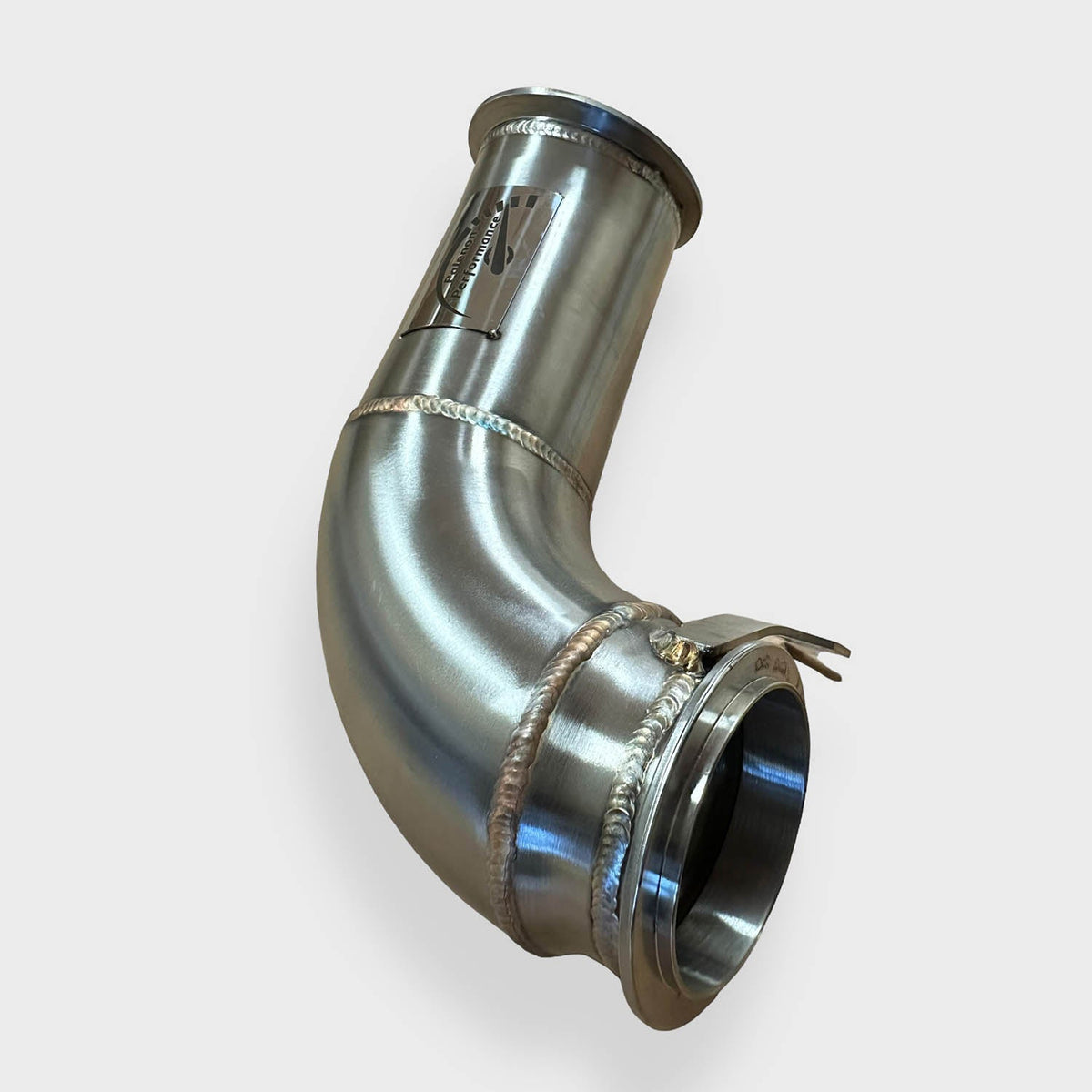 BMW F90 M5 racing downpipe by Palenon Performance, showcasing the high-performance stainless steel exhaust component for S63 engines.