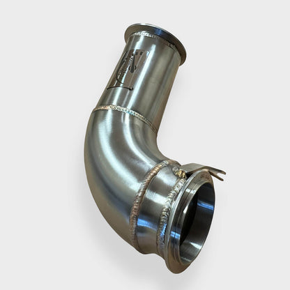 BMW F90 M5 racing downpipe by Palenon Performance, showcasing the high-performance stainless steel exhaust component for S63 engines.