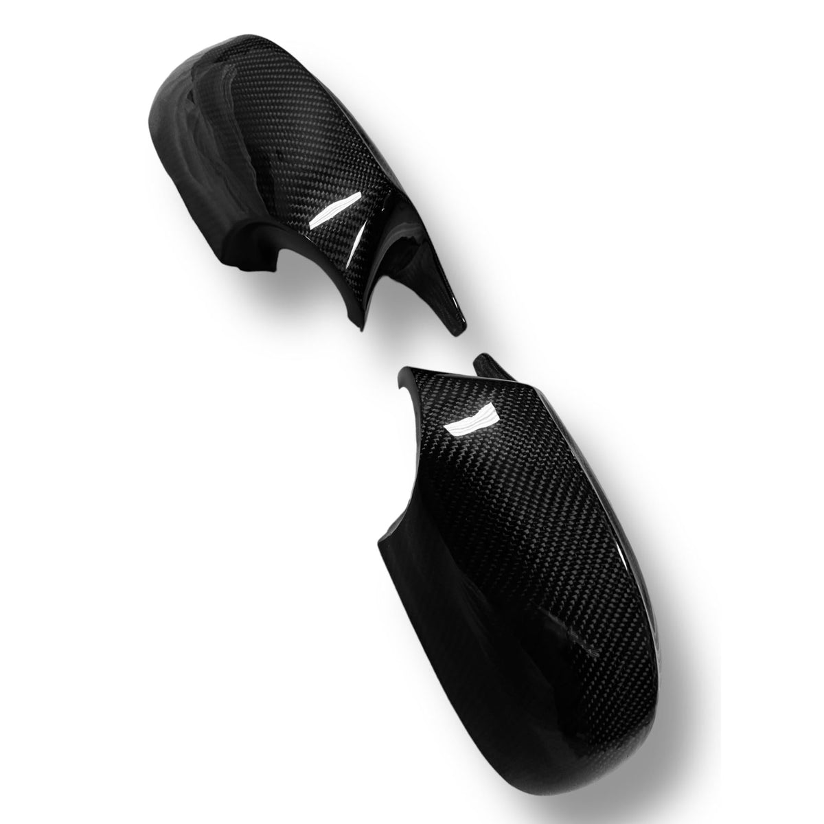 BMW E92/E93 carbon fiber M style mirror caps by Palenon Performance, showing sleek, glossy black CF mirror covers on the vehicle.
