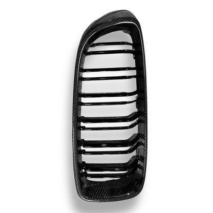 Carbon fiber grille for BMW F80 M3, F82 M4, F32, F33 by Palenon Performance, showcasing sleek black finish and sporty design.