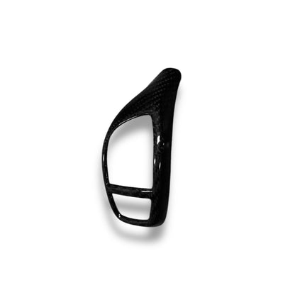 BMW F Series carbon fiber shift knob cover by Palenon Performance, showcasing sleek black carbon fiber with textured finish.