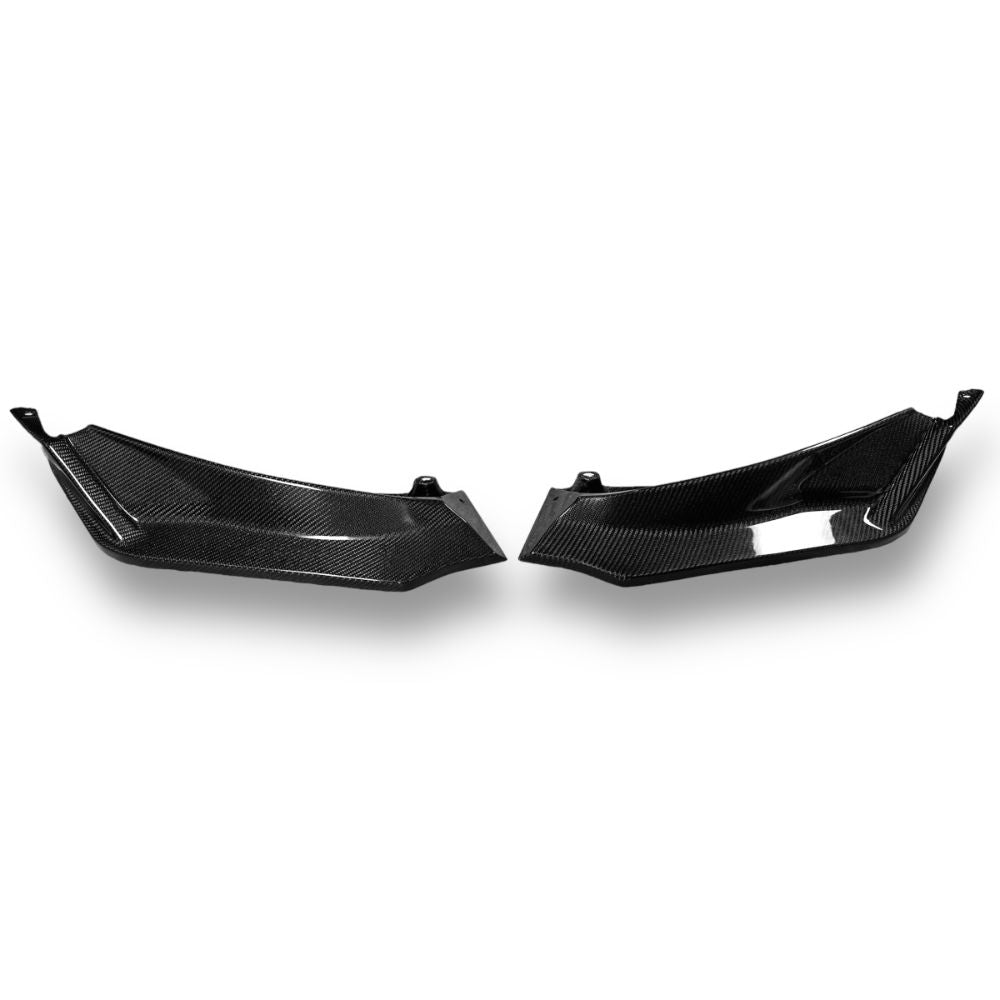 Carbon fiber V Style front lip for BMW G80 M3, G82 M4, G83 M4 by Palenon Performance, showcasing sleek aerodynamic design