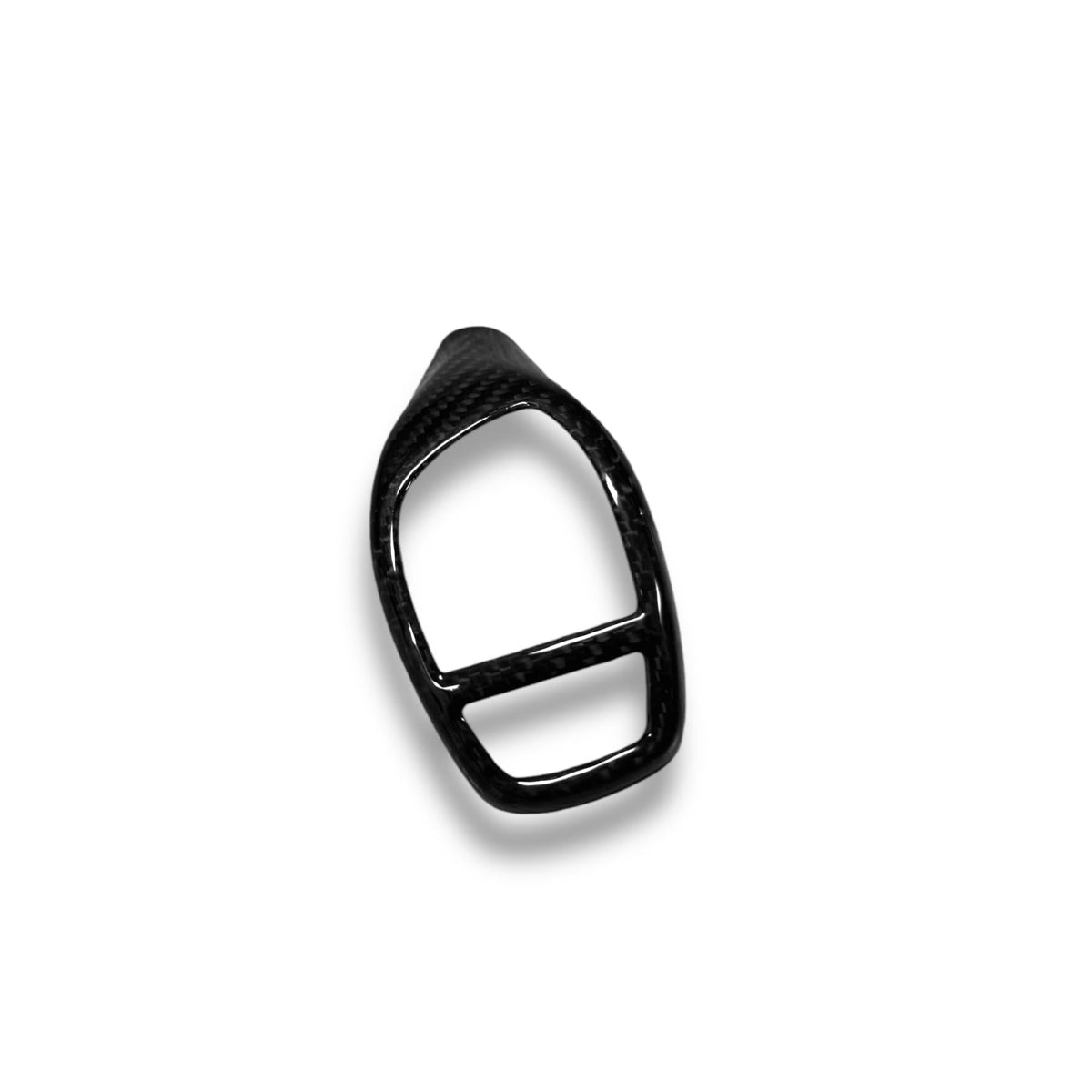 BMW F Series carbon fiber shift knob cover by Palenon Performance, showcasing sleek black carbon fiber texture for F series vehicles.