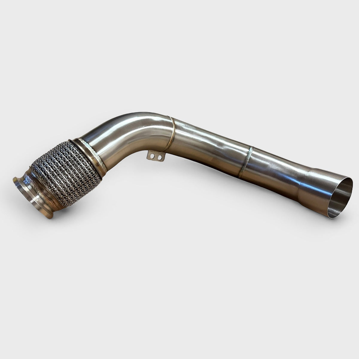 BMW F90 M5 racing downpipe by Palenon Performance, showcasing the high-performance stainless steel exhaust component.