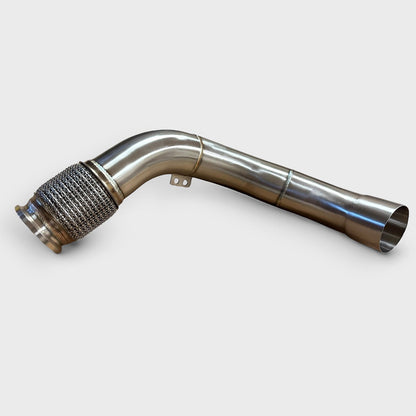 BMW F90 M5 racing downpipe by Palenon Performance, showcasing the high-performance stainless steel exhaust component.