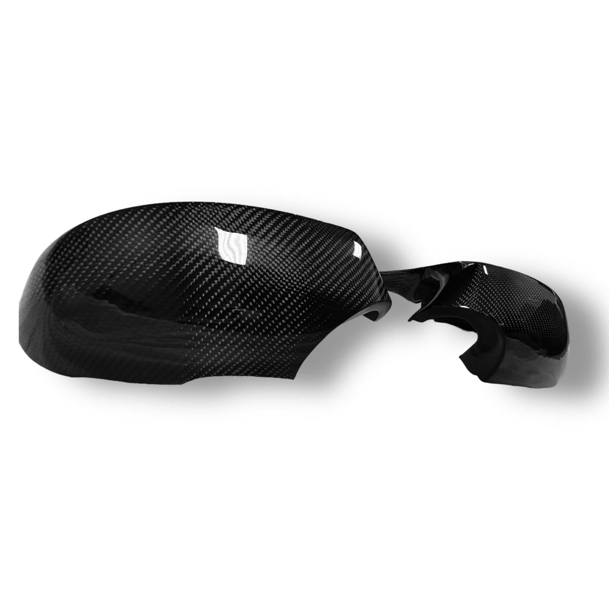 Carbon fiber M style mirror caps for BMW E92/E93 328i, 335i, 335is from Palenon Performance, shown on car mirrors.