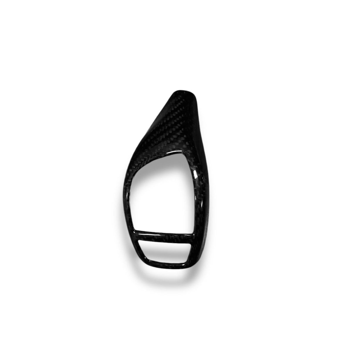 BMW F Series carbon fiber shift knob cover by Palenon Performance, showing sleek black carbon fiber with textured finish.
