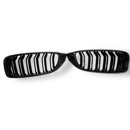 Carbon fiber grille for BMW F80 M3, F82 M4, F32, and F33 from Palenon Performance, showing the sleek, textured material.