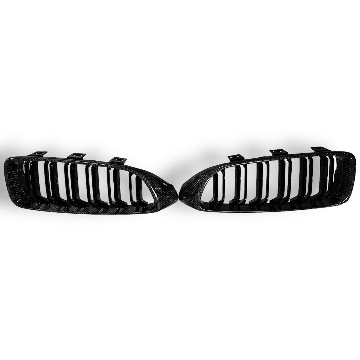 Carbon fiber grille for BMW F80 M3, F82 M4, F32, and F33 models by Palenon Performance, showcasing sleek black textured finish.