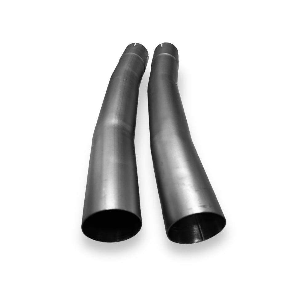 Palenon Performance B58 BMW G22 M440i and G20 M340i catback exhaust system installed on a vehicle, showcasing polished metal pipes.