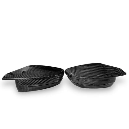 Carbon fiber mirror caps for BMW G80 M3 and G82/G83 M4, OEM style, designed by Palenon Performance, shown on vehicle.