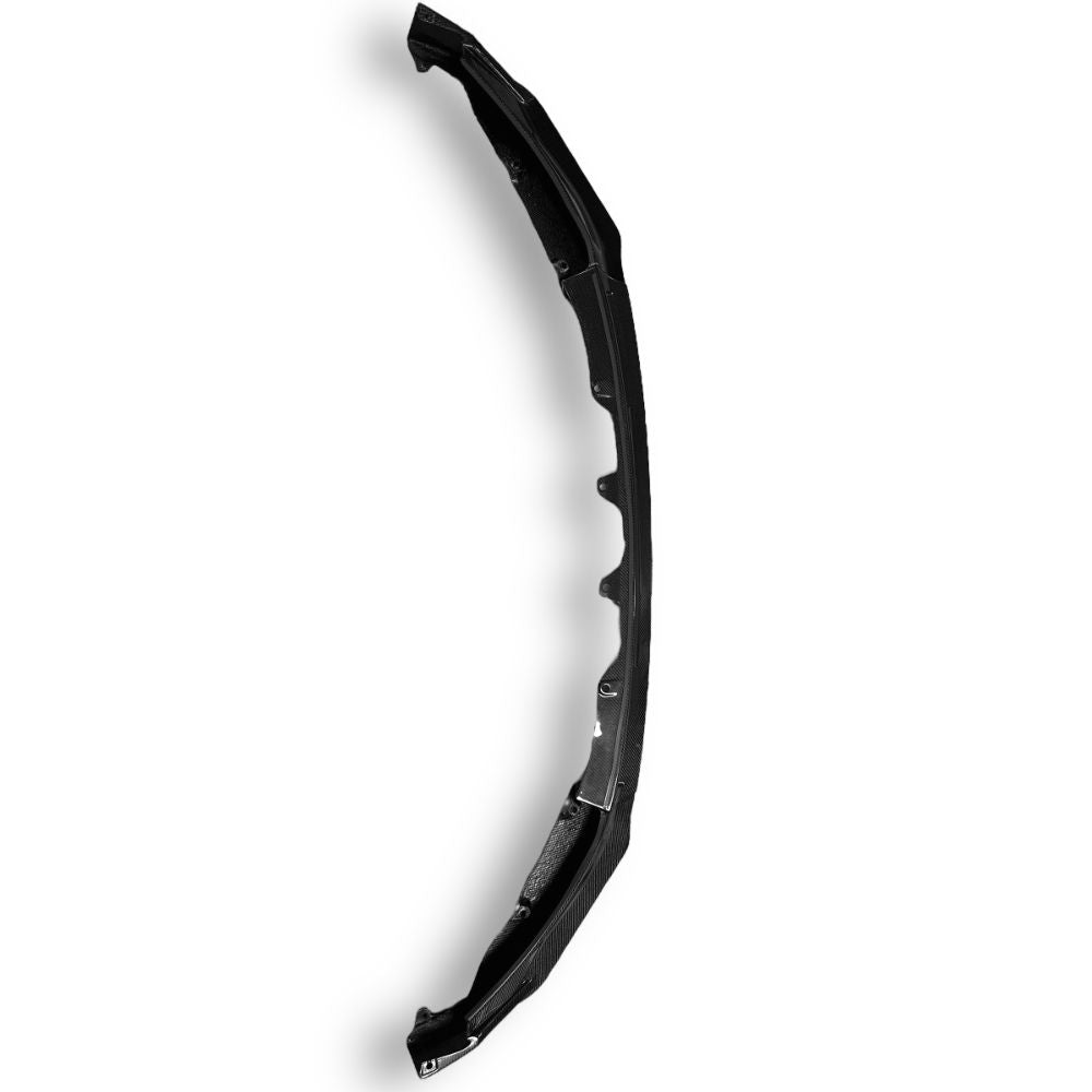 Carbon fiber V Style front lip for BMW G80 M3, G82 M4, G83 M4 from Palenon Performance, shown on a car's front bumper.