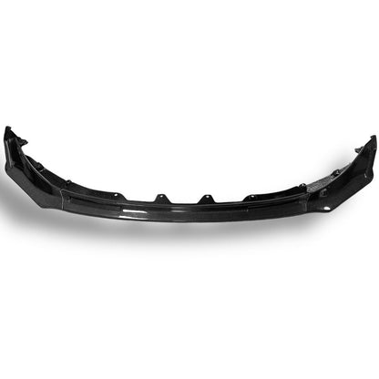 Carbon fiber V Style front lip for BMW G80 M3, G82 M4, G83 M4 by Palenon Performance, shown installed on vehicle.