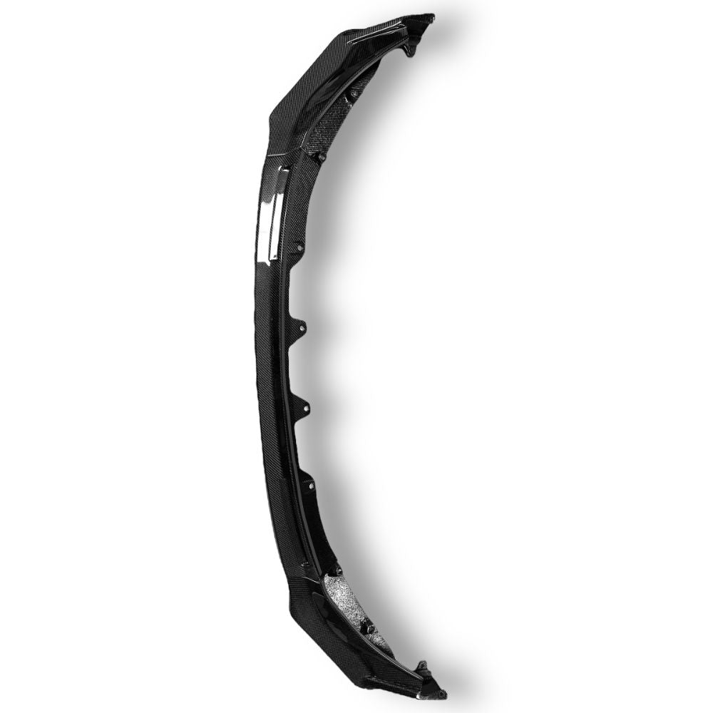 Carbon fiber V Style front lip for BMW G80 M3, G82 M4, G83 M4 from Palenon Performance, showcasing the sleek aerodynamic design.