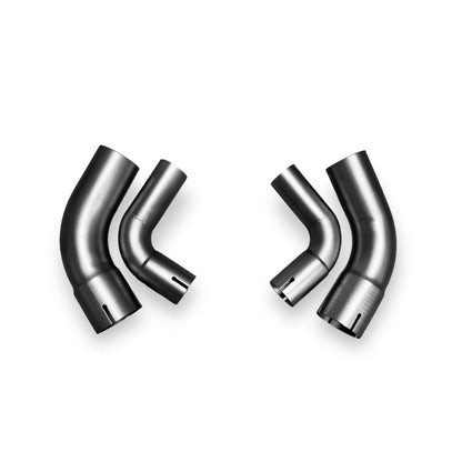 Palenon Performance B58 BMW G22 M440i and G20 M340i catback exhaust system installed on a vehicle, showcasing polished exhaust pipes and tips.