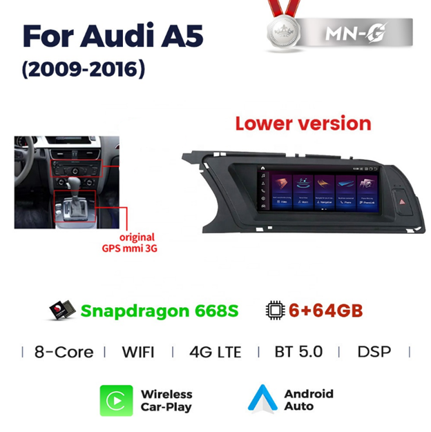 MNG Audi A5 2008-2016 Android/CarPlay 8.8" 4G Ready Multimedia Touchscreen (OEM has CD/GPS)