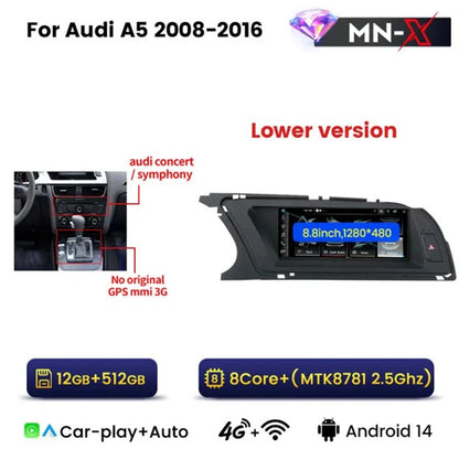 MNX 8.8" Touchscreen Upgrade for Audi A5 2008-2016 Android/CarPlay with 4G Ready Multimedia