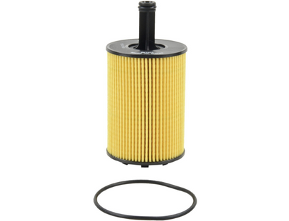 Bosch 071115562A engine oil filter for Audi, VW, and Porsche vehicles, featuring a clean, new filter element and mounting components.