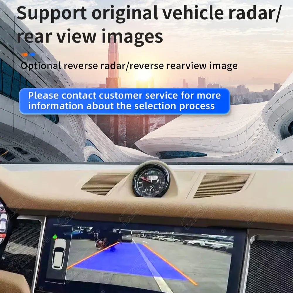 Porsche Macan 2014-2017 Android car radio with touchscreen display, rear camera, Carlinklife® multimedia stereo system.