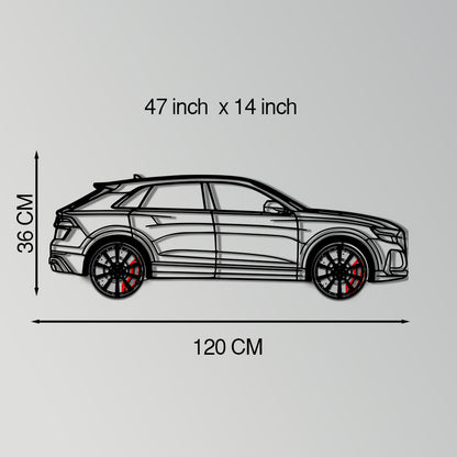 Audi Q8 Metal Car Wall Art with Rotating Wheels - Handmade Luxury SUV Silhouette Decor - Automotive Wall Art for Petrolheads - KAFMEKA095