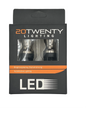 Packaging of 20Twenty Lighting LED automotive parts on a white background