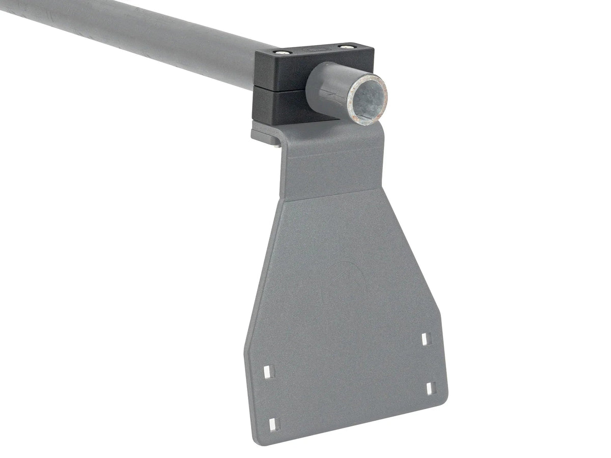 Pair of Billet Crossbar Mounts for Vanagon Westfalia roof racks, installed on vehicle roof for secure cargo carrying.