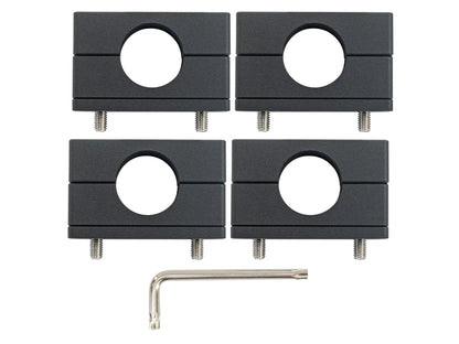 Pair of GoWesty Billet Crossbar Mounts for Vanagon Westfalia roof racks, shown in black with mounting hardware.