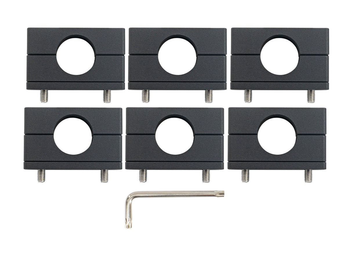 Pair of GoWesty Billet Crossbar Mounts for Vanagon Westfalia roof racks, shown mounted on vehicle roof with crossbars.