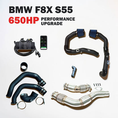 Palenon Performance 650HP upgrade package for S55 engine in BMW F87 M2, F80 M3, and F82 M4, showcasing engine components.