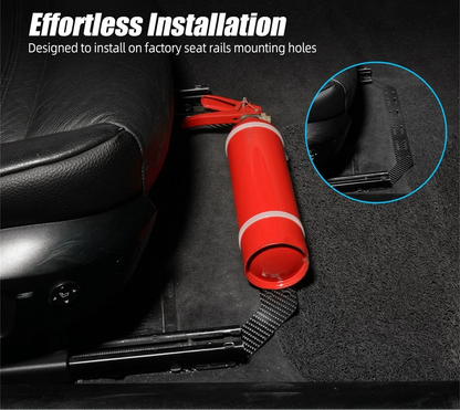 K2 Industries carbon fiber fire extinguisher seat mount bracket for BMW 3 Series E90 E91 E92 E93, 2005-2013, lightweight and durable.