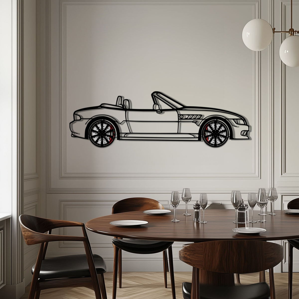 BMW Z3 Metal Car Wall Art with Rotating Wheels - Classic Roadster Silhouette Decor - Interactive Automotive Wall Art - KAFMEKA112