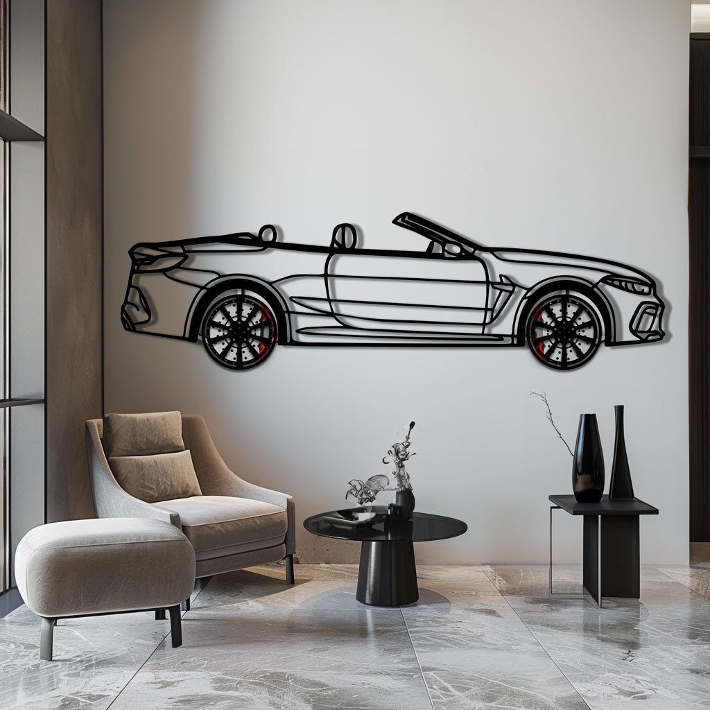 BMW M8 Competition Metal Car Wall Art with Rotating Wheels - M Power Luxury Silhouette - Interactive Automotive Wall Art - KAFMEKA109