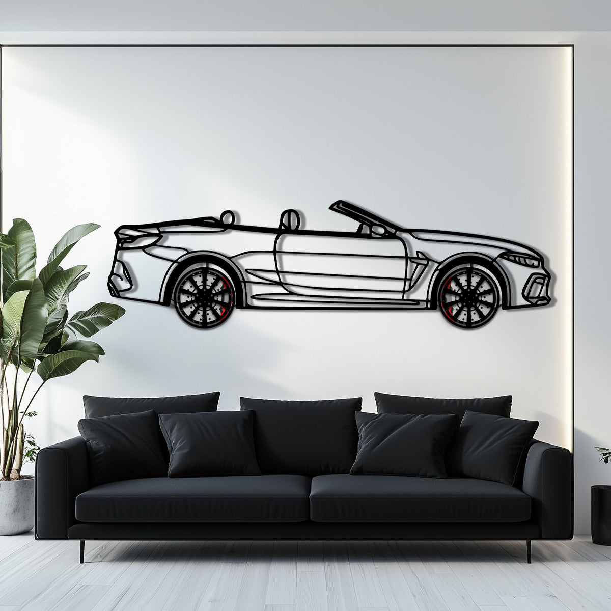 BMW M8 Competition Metal Car Wall Art with Rotating Wheels - M Power Luxury Silhouette - Interactive Automotive Wall Art - KAFMEKA109