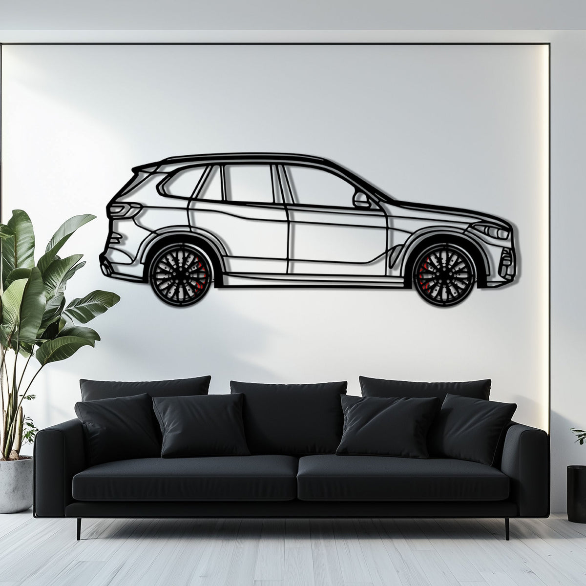 BMW X5 Metal Car Wall Art with Rotating Wheels - Modern SAV Silhouette Decor - Interactive Automotive Wall Art - KAFMEKA111