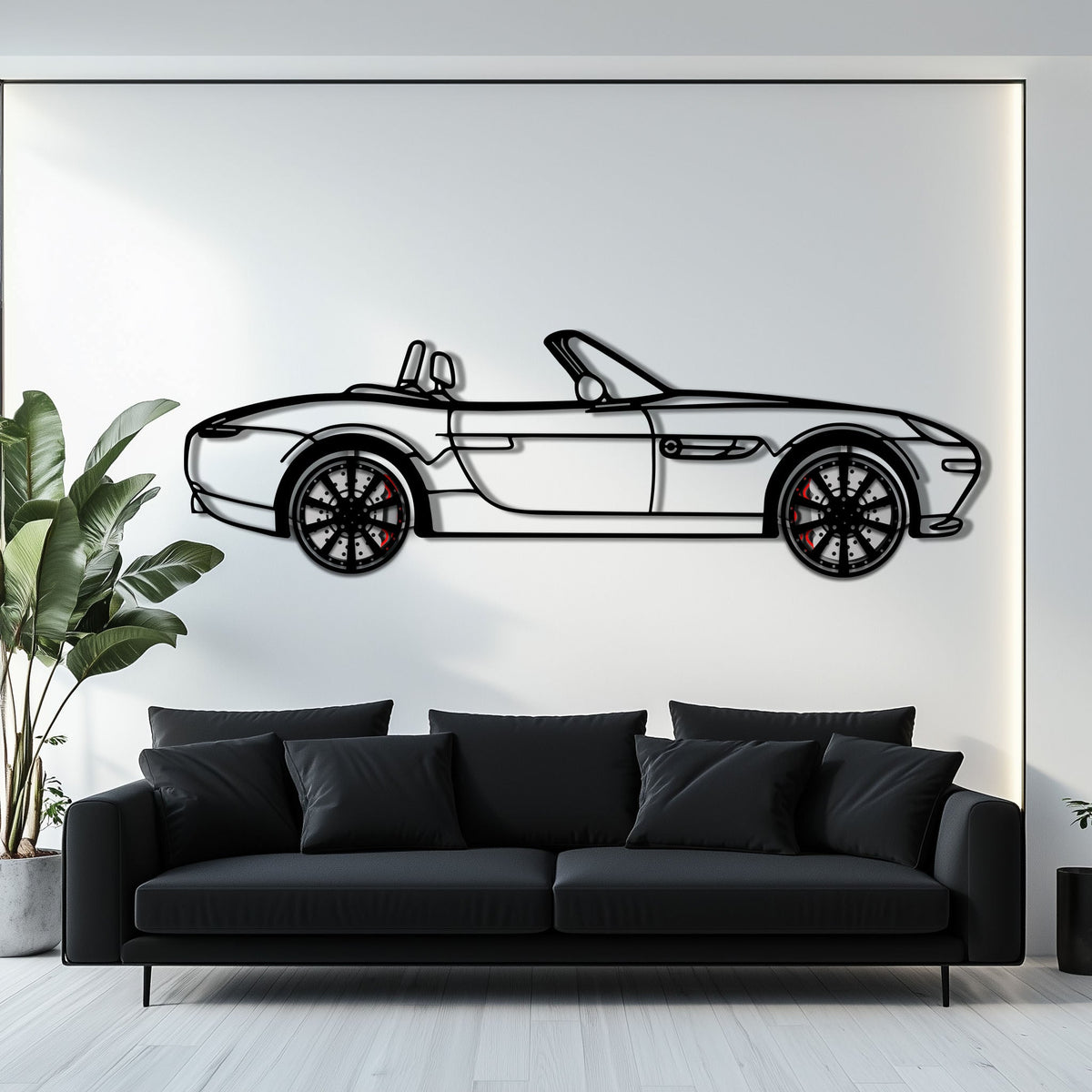BMW Z8 Metal Car Wall Art with Rotating Wheels - Classic Luxury Roadster Silhouette - Interactive Automotive Wall Decor - KAFMEKA115