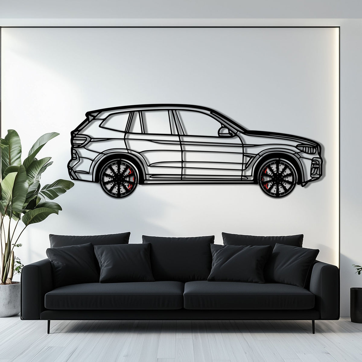 BMW X3 Metal Car Wall Art with Rotating Wheels - Modern SAV Silhouette Decor - Interactive Automotive Wall Art - KAFMEKA110