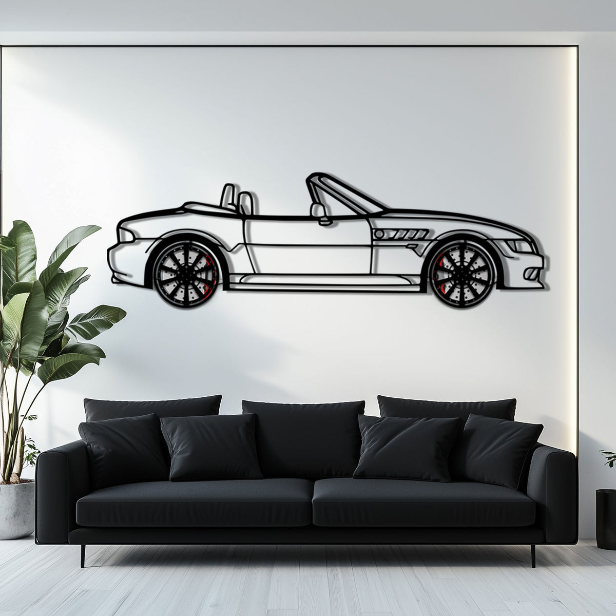 BMW Z3 Metal Car Wall Art with Rotating Wheels - Classic Roadster Silhouette Decor - Interactive Automotive Wall Art - KAFMEKA112