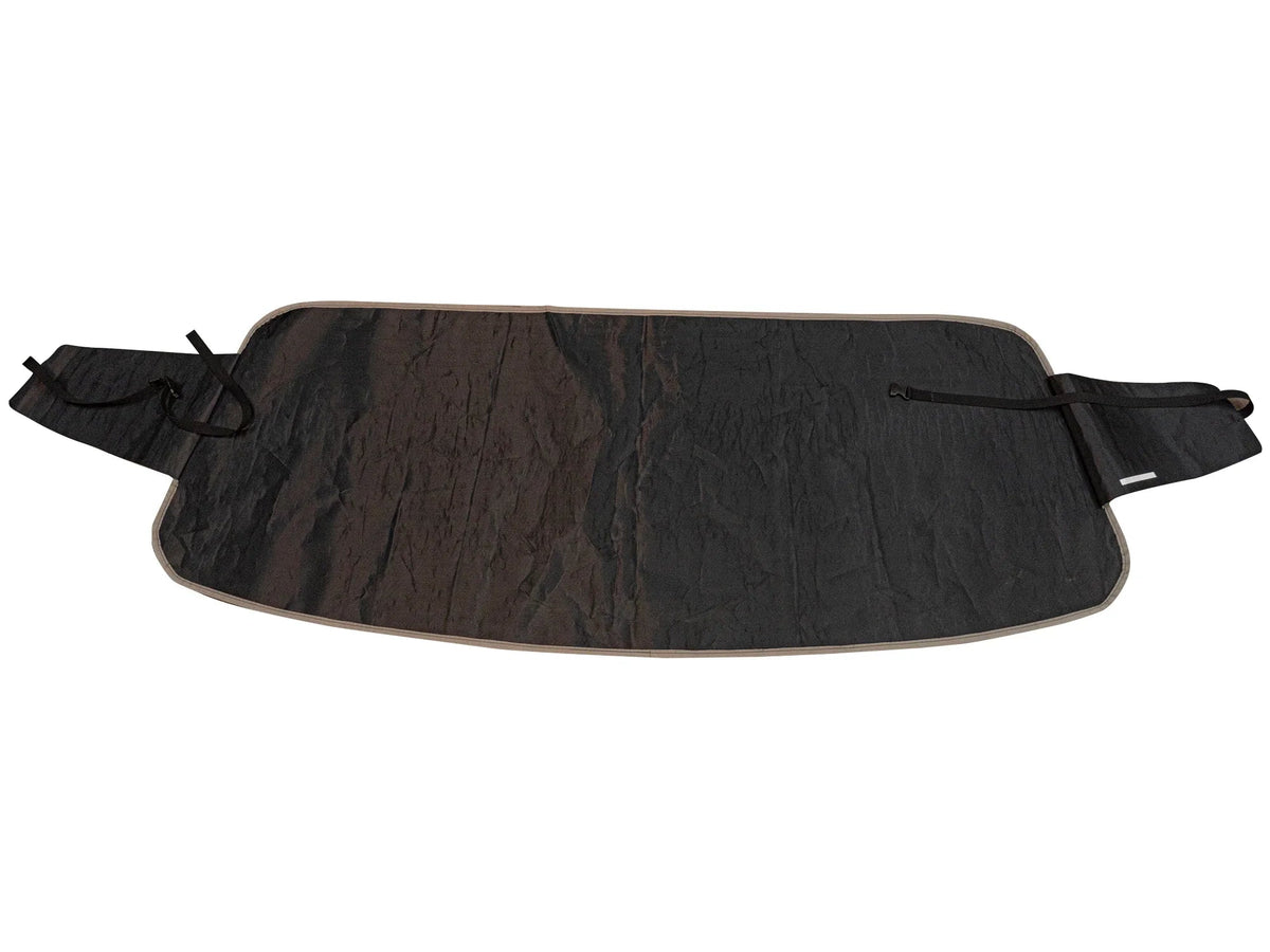 Backside view of GoWesty Snow & Sun Shade window cover for bus, showing its material and fit for bus windows.