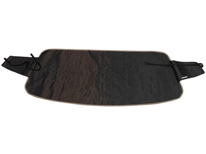 Backside view of GoWesty Snow & Sun Shade window cover for bus, showing its material and fit for bus windows.