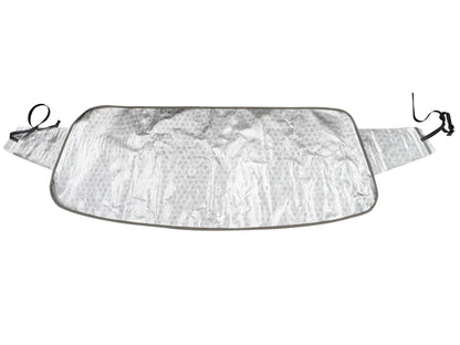 GoWesty Snow & Sun Shade window cover for bus, showing the front side installed on vehicle windows for sun and snow protection.