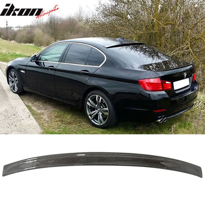 BMW 5-Series F10 roof spoiler wing in carbon fiber by K2 Industries, designed for models 2011-2016, with sleek aerodynamic style.